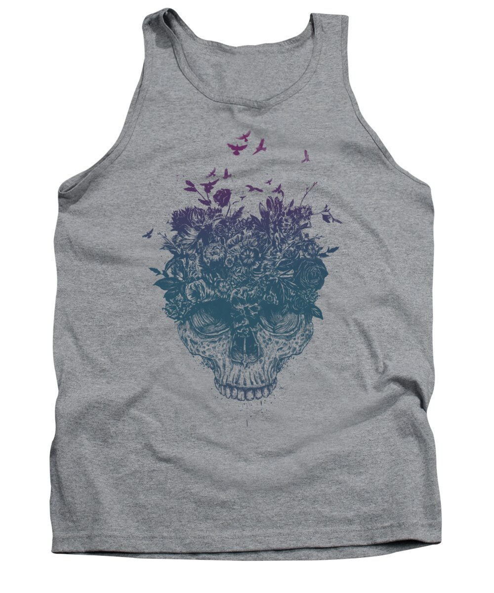 Skull Tank Top featuring the drawing My head is jungle by Balazs Solti
