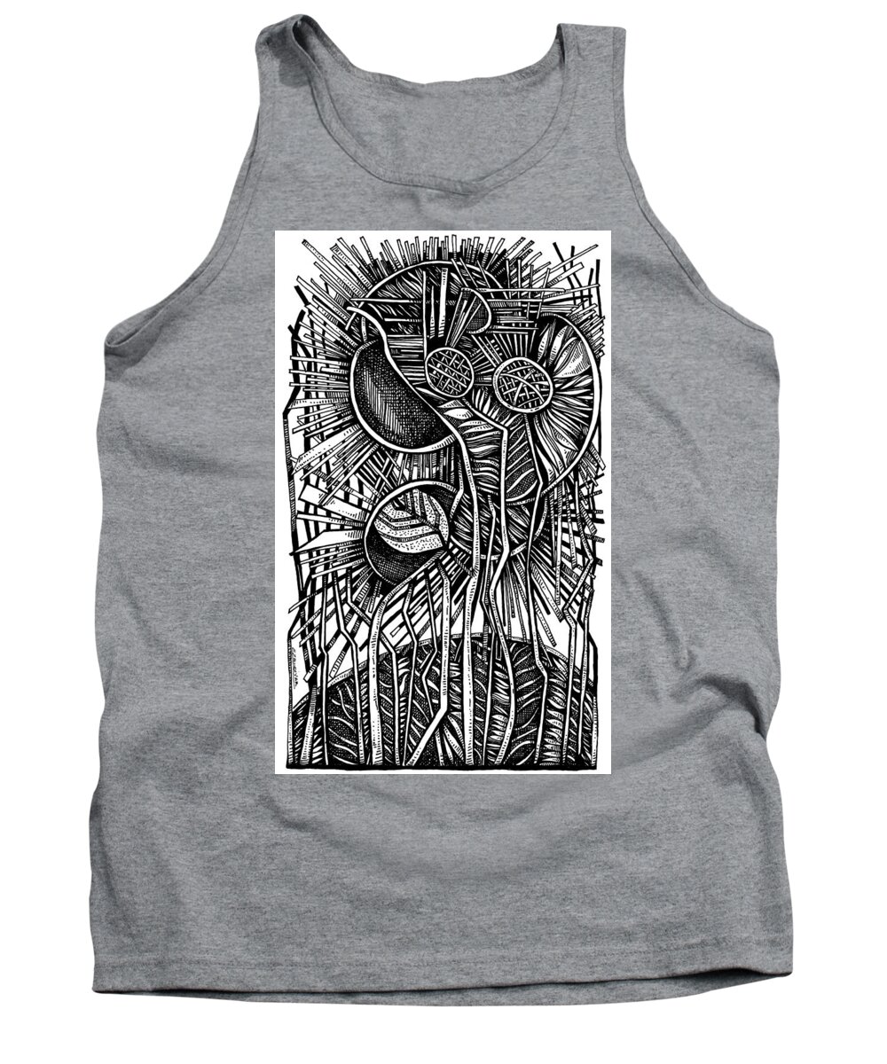Drawing Tank Top featuring the drawing Nature in deconstruction by Enrique Zaldivar