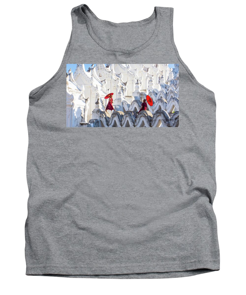 Boy Tank Top featuring the photograph novice monks at Burmese temples by Ann Moore