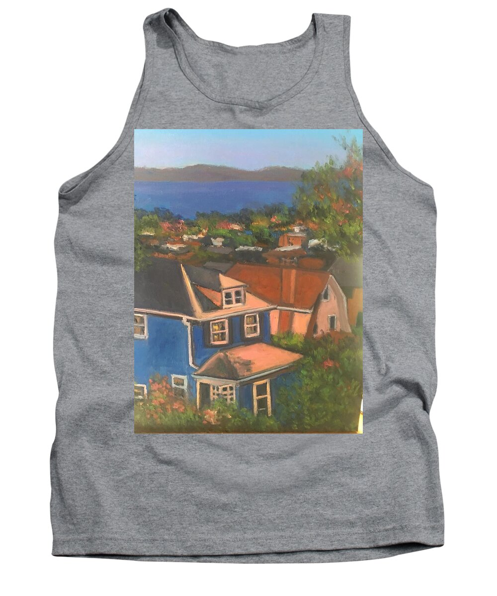 Village Tank Top featuring the painting Nyack-sans the bridge by Beth Riso