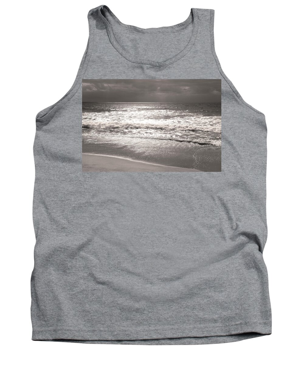 Black And White Tank Top featuring the photograph Oceanside California Beach B and W Clouds on Water by Catherine Walters