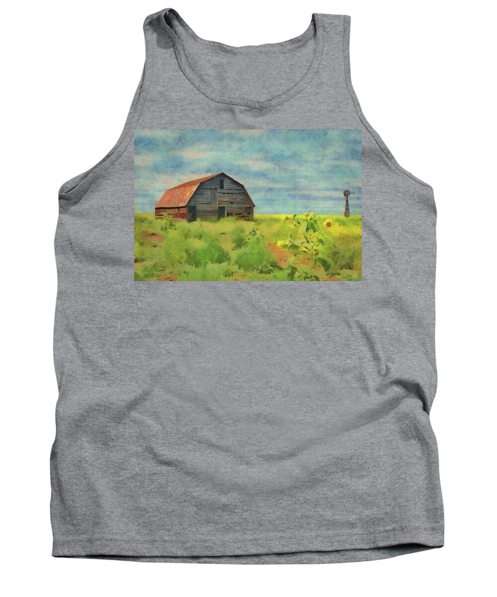 Oklahoma Tank Top featuring the painting Old Barn Amongst the Weeds by Jeffrey Kolker