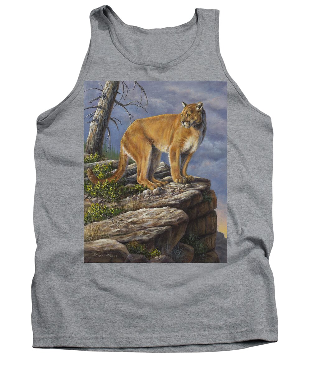 Mountain Lion Tank Top featuring the painting On the Hunt by Kim Lockman