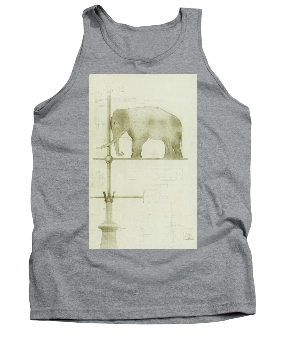 Elephant Tank Top featuring the drawing Pachyderm House, Philadelphia Zoo, detail of weather vane by Paul Philippe Cret