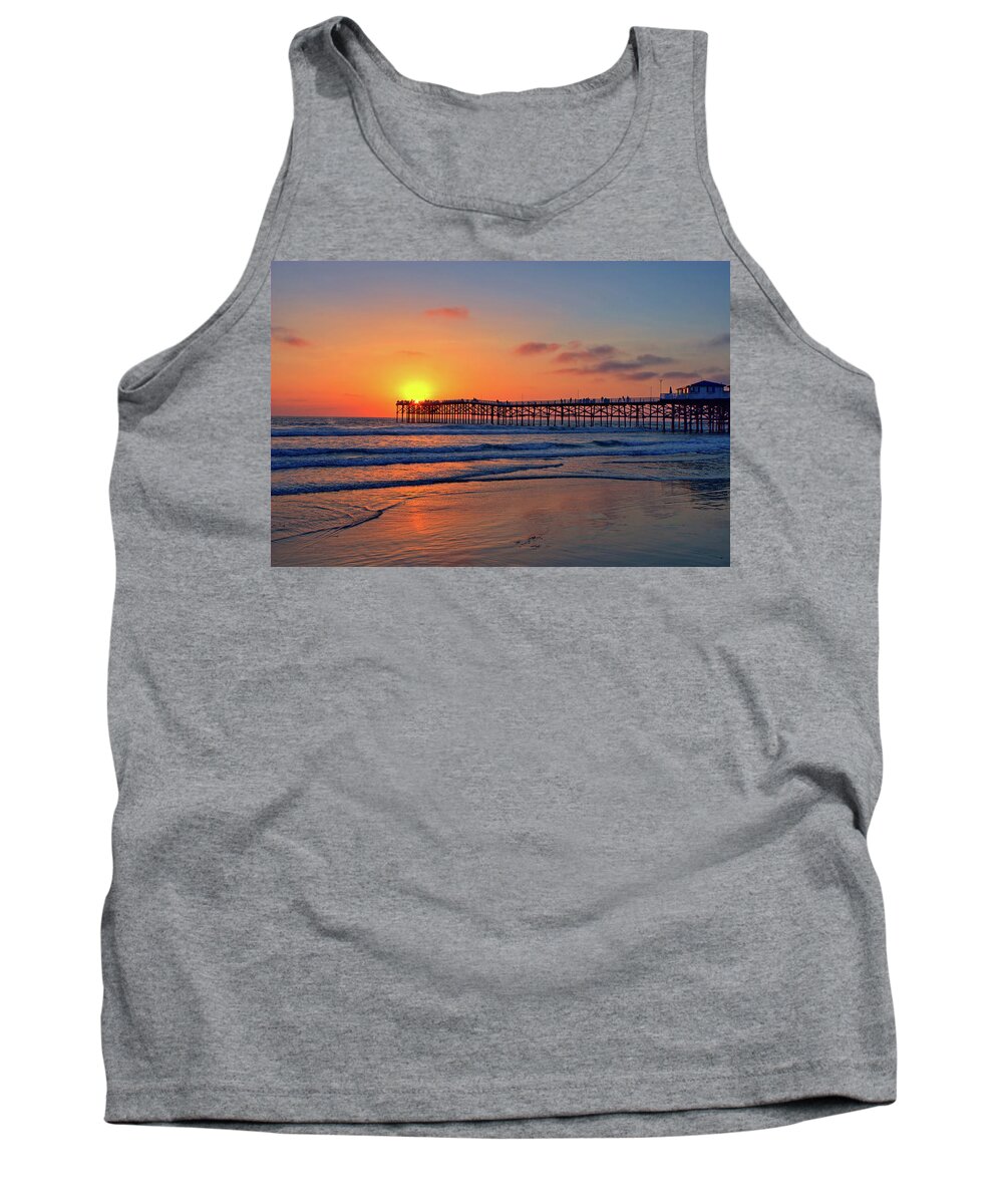 Pier Tank Top featuring the photograph Pacific Beach Pier Sunset by Peter Tellone