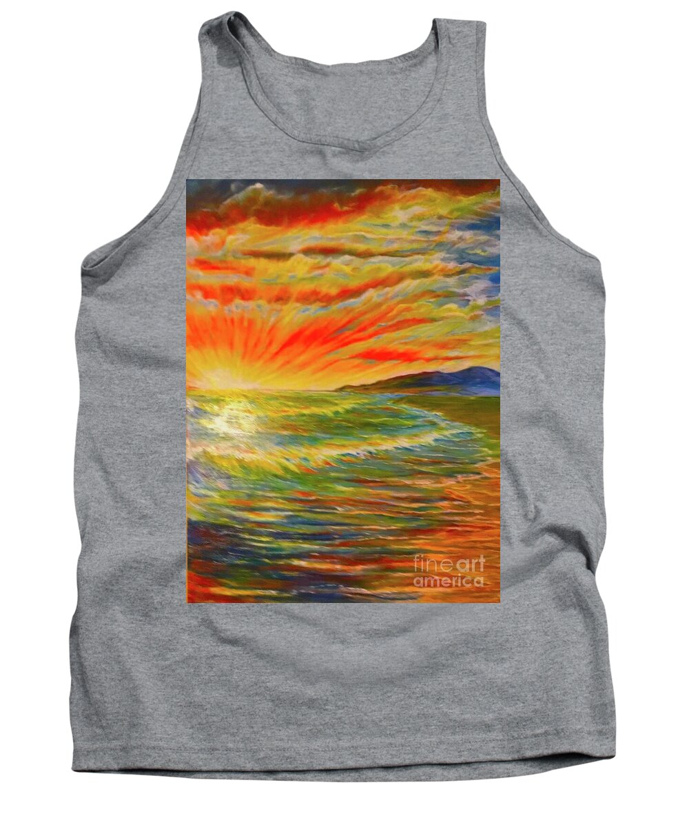 Brilliant Sunset Beach Tank Top featuring the painting Pacific Sunset by Michael Silbaugh