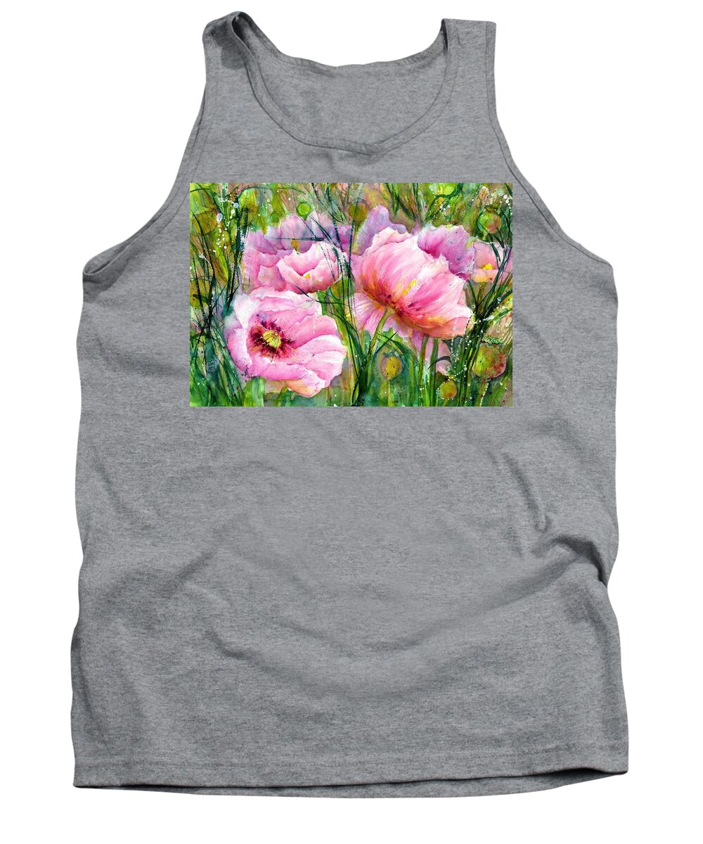 Pink Poppy Flowers Tank Top featuring the painting Pink Poppy Flowers by Sabina Von Arx