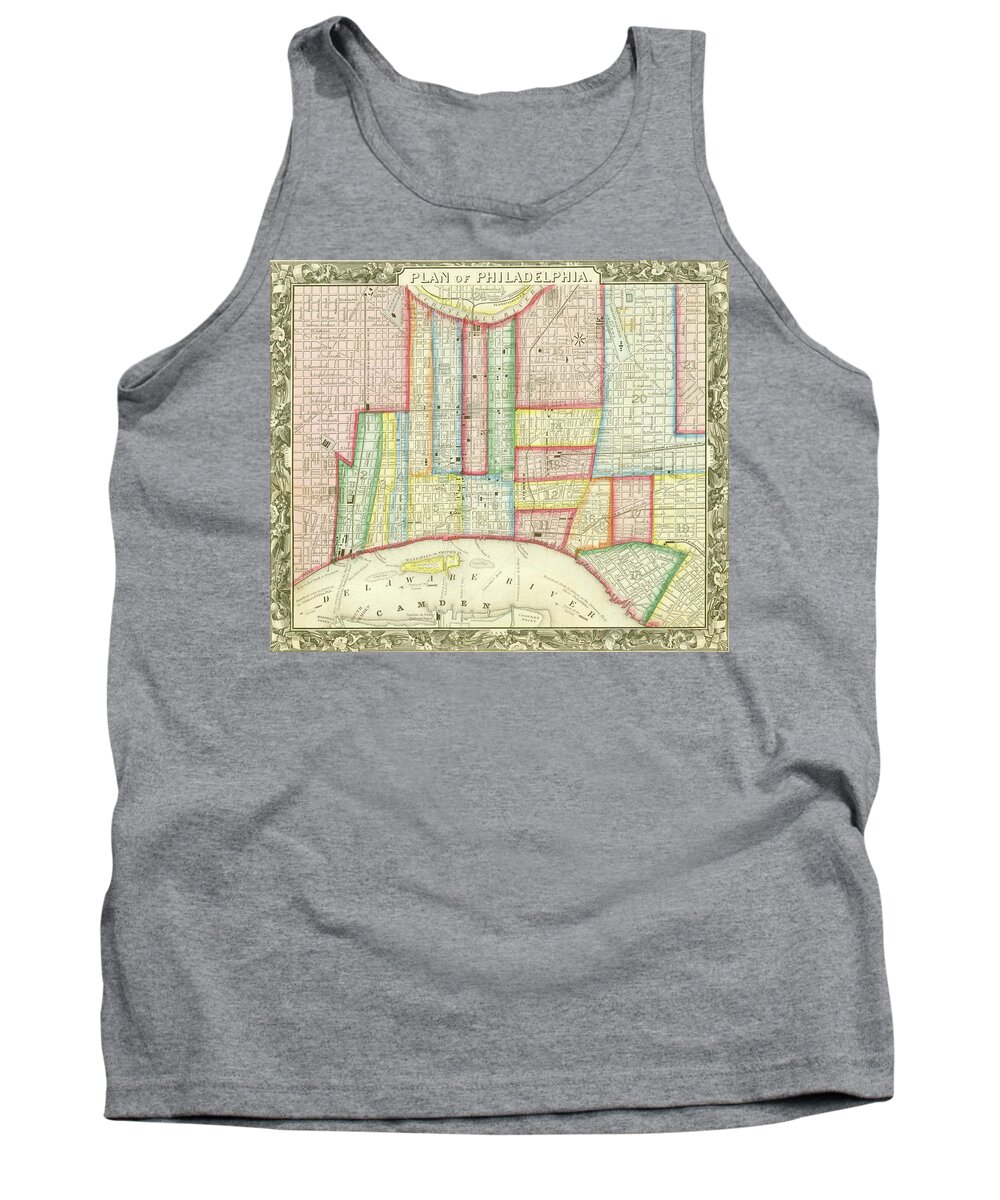 Map Tank Top featuring the mixed media Plan of Philadelphia, 1860 by Augustus Mitchell