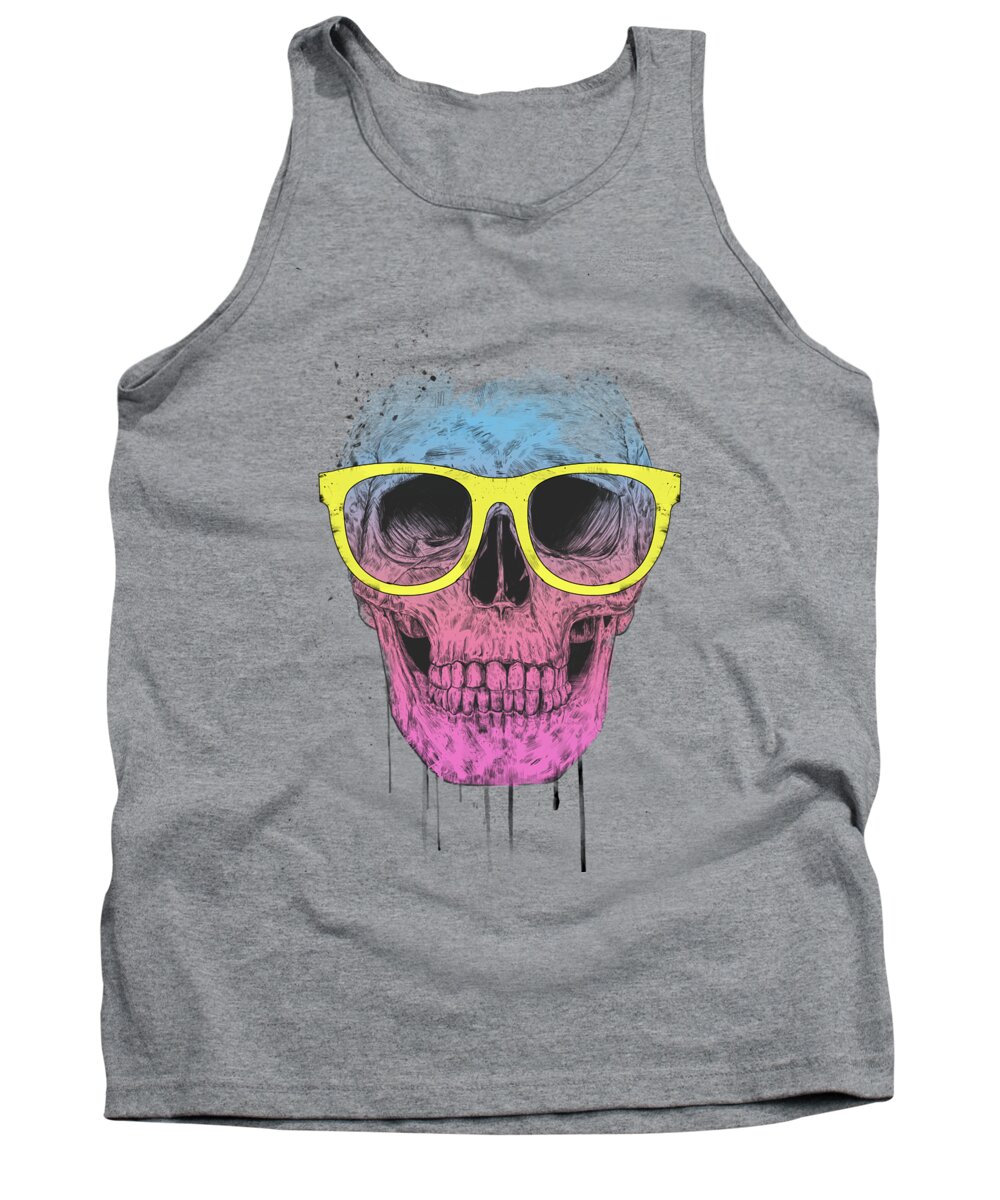Skull Tank Top featuring the mixed media Pop art skull with glasses by Balazs Solti