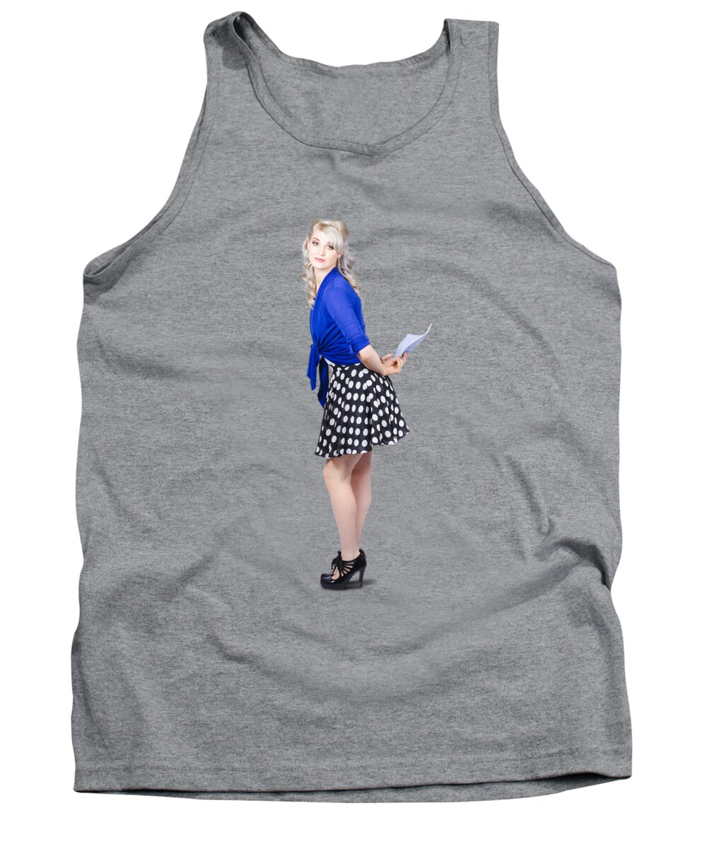 Housewife Tank Top featuring the photograph Pretty housewife with washing cloth. Clean style by Jorgo Photography