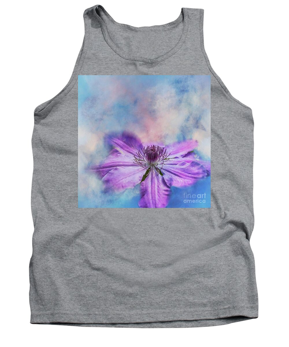 Clematis Tank Top featuring the mixed media Purple Clematis by Eva Lechner
