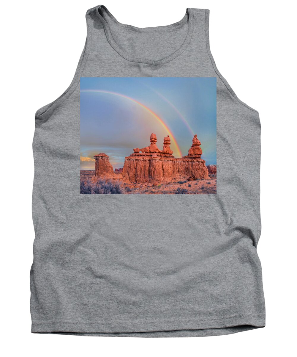 00567618 Tank Top featuring the photograph Rainbow Over The Three Judges, Goblin Valley State Park, Utah by Tim Fitzharris