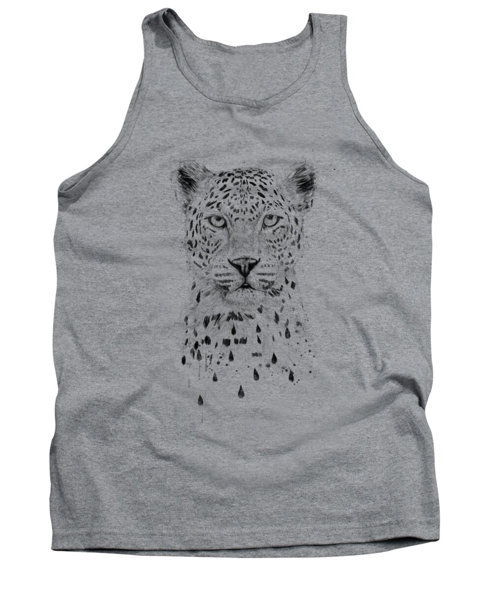Leopard Tank Top featuring the drawing Raining again by Balazs Solti