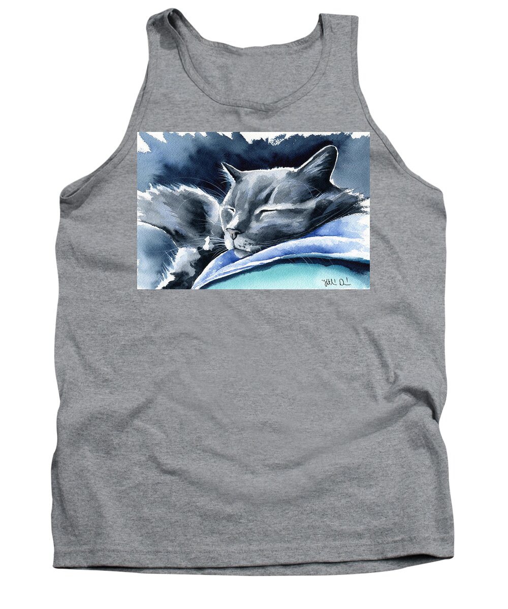 Cat Tank Top featuring the painting Recharging Cat by Dora Hathazi Mendes