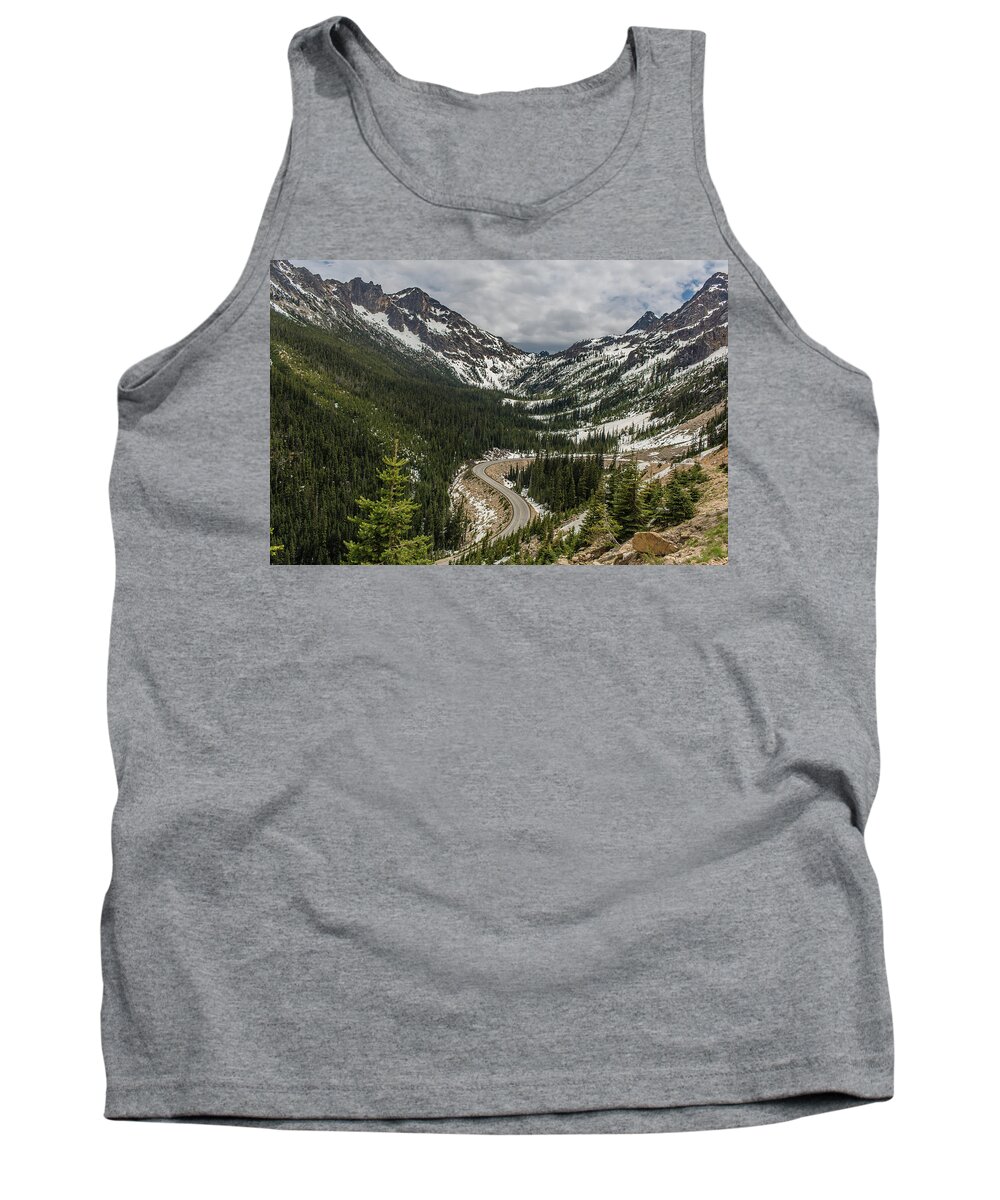 Road Tank Top featuring the photograph Road between the mountain, North Casacades National Park,Washington  by Julieta Belmont