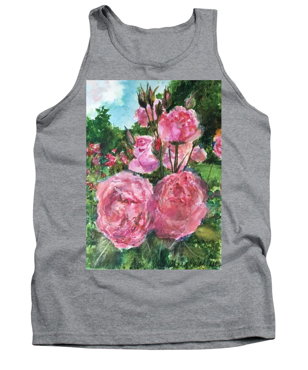 Pink Tank Top featuring the painting Rose Garden by Cheryl Wallace