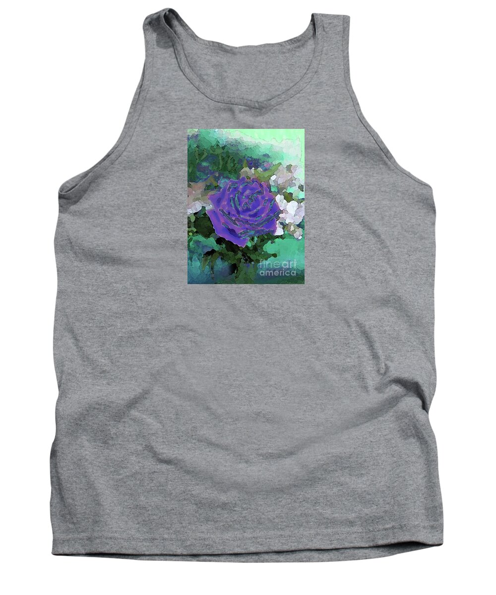 Rose Tank Top featuring the mixed media Rose of Purple and Green by Corinne Carroll