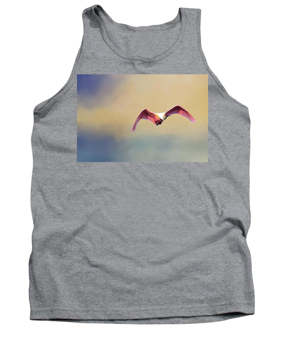 Birds Tank Top featuring the photograph Roseate Spoonbill at Sunrise by Norman Peay
