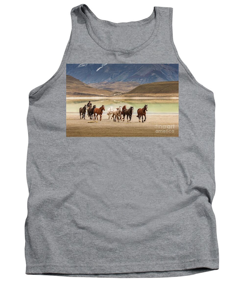 Chile Tank Top featuring the photograph Rounding up the horses by Patti Schulze