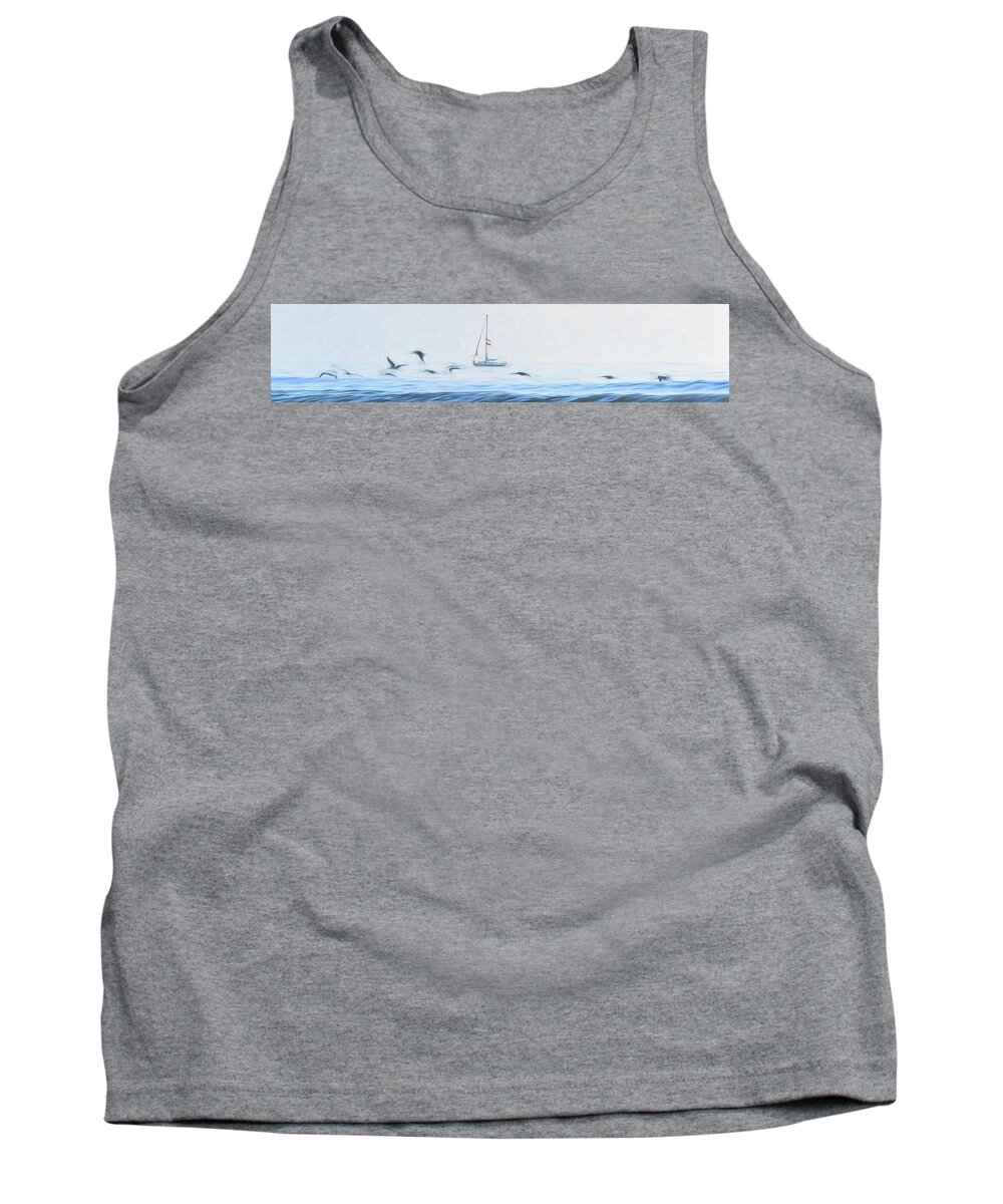 Sailboat Tank Top featuring the photograph Sailboat And Gulls by Steven Sparks