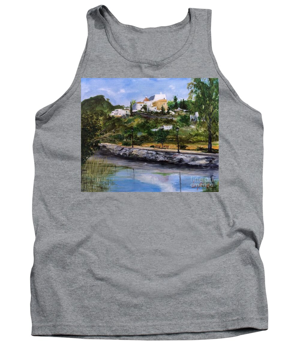 Church Tank Top featuring the painting Santa Eulalia Church, Puig De Misa, Ibiza by Lizzy Forrester