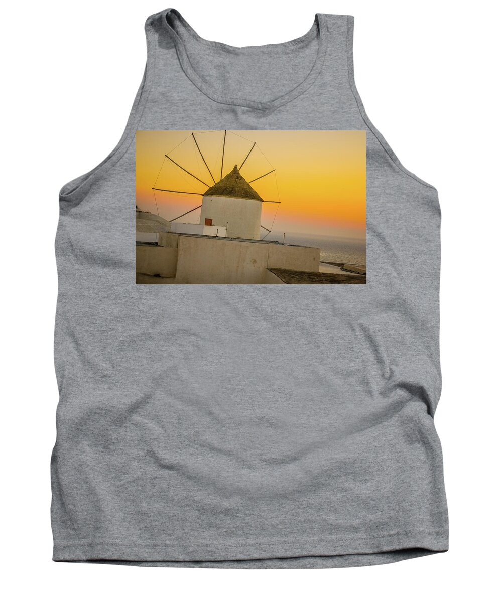 Aegean Tank Top featuring the photograph Santorini Windmill Sunset by Tito Slack