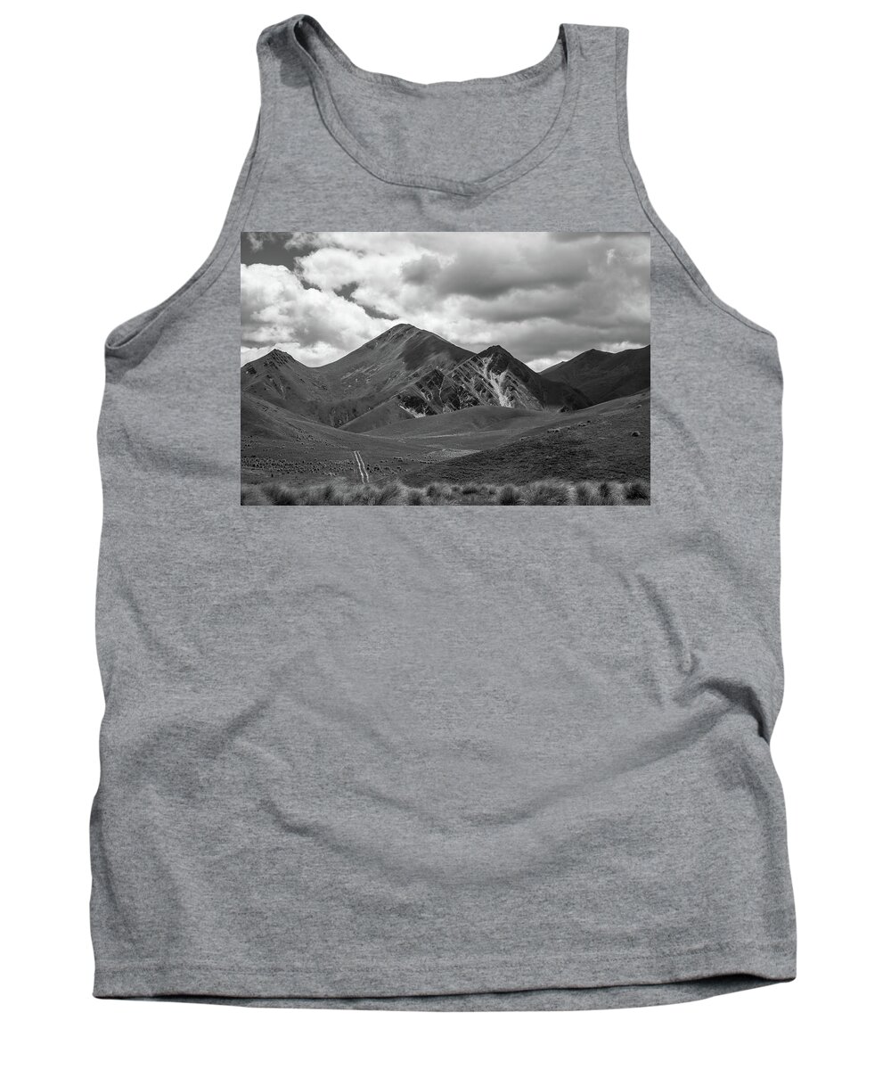 #nofilter #blackandwhite #newzealand #landscape #mountain #hills #clouds #cloudy #dark #light Tank Top featuring the photograph Shadows by Itto Ogami