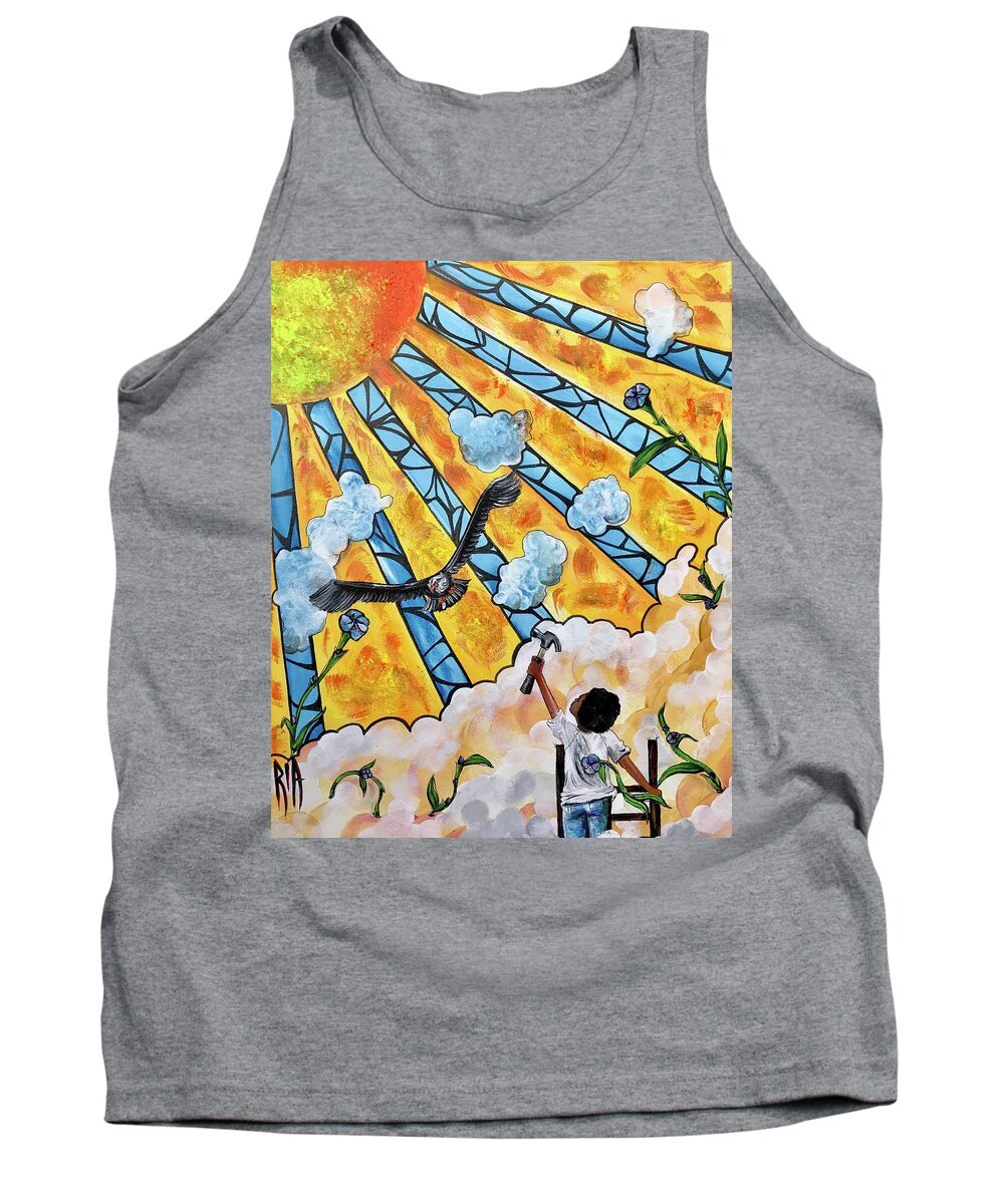 Black Art Tank Top featuring the painting Shattered Skies by Artist RiA