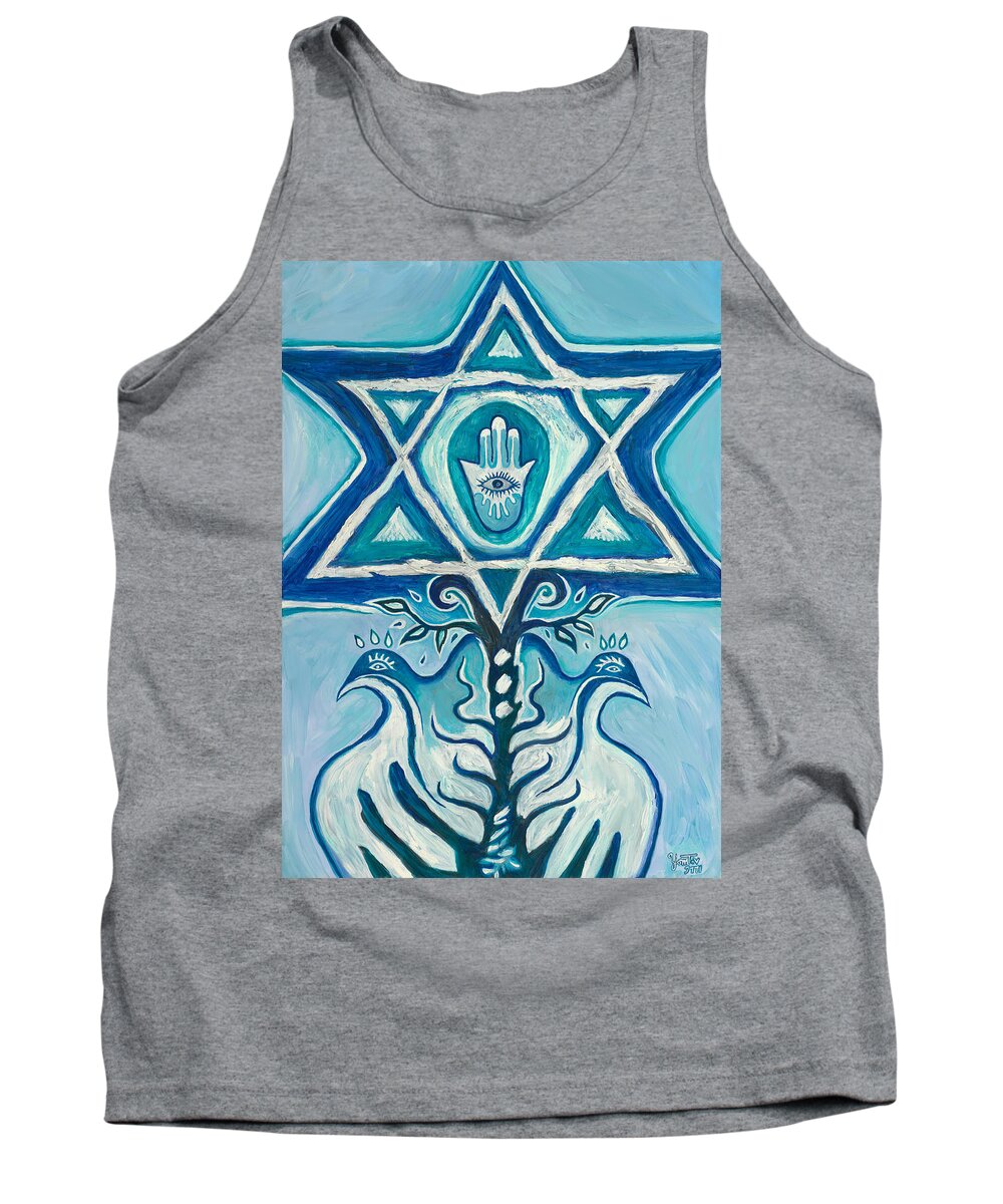 Shield Tank Top featuring the painting Shield of David by Yom Tov Blumenthal