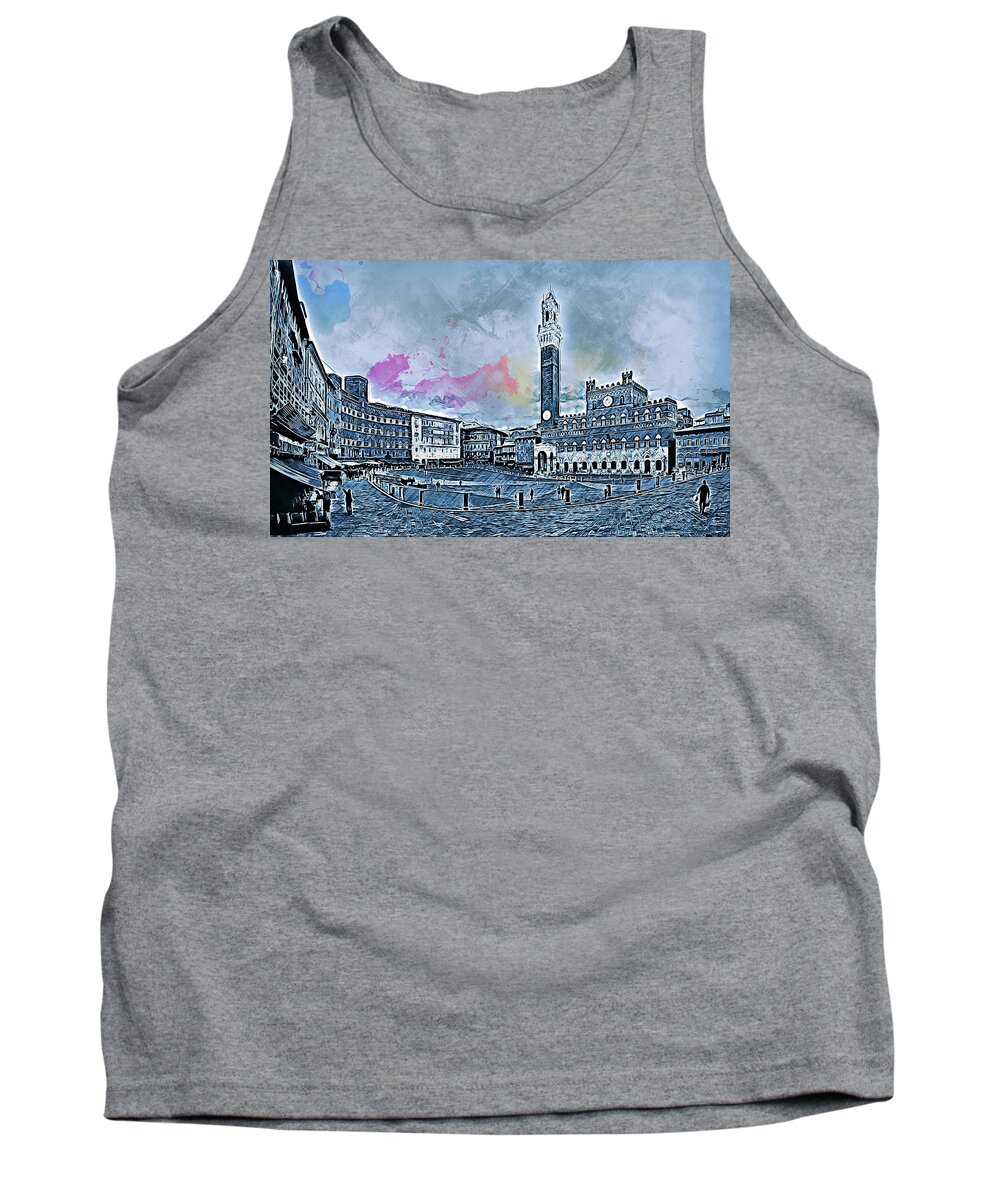 Siena Tank Top featuring the painting Siena, Piazza del Campo - 06 by AM FineArtPrints