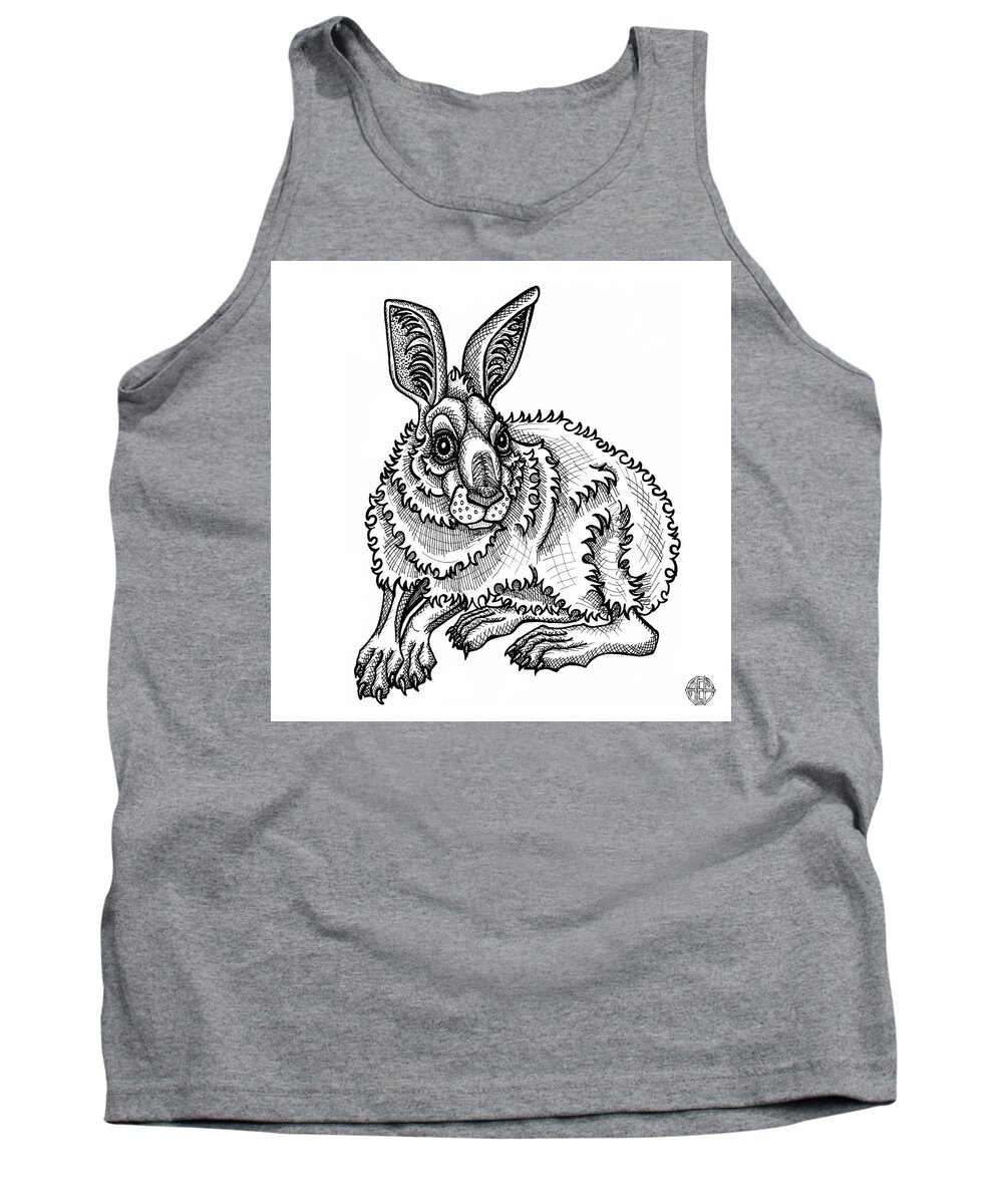Animal Portrait Tank Top featuring the drawing Snowshoe Hare by Amy E Fraser