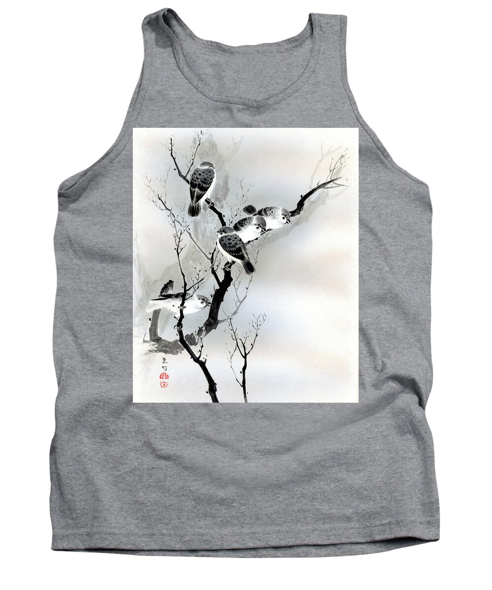 Sparrow Tank Top featuring the painting Sparrows by Puri-sen