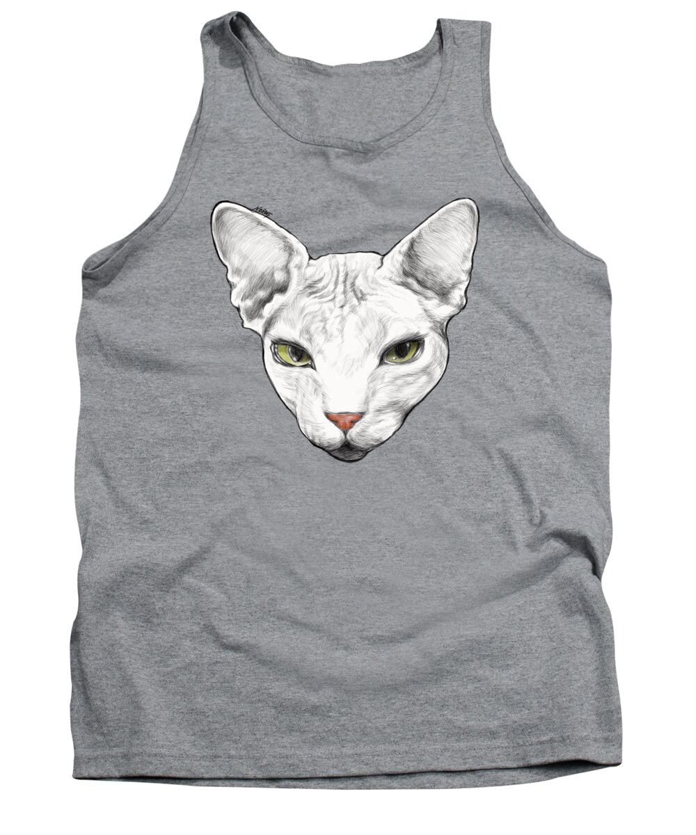 Sphynx Tank Top featuring the drawing Sphinx white by Jindra Noewi