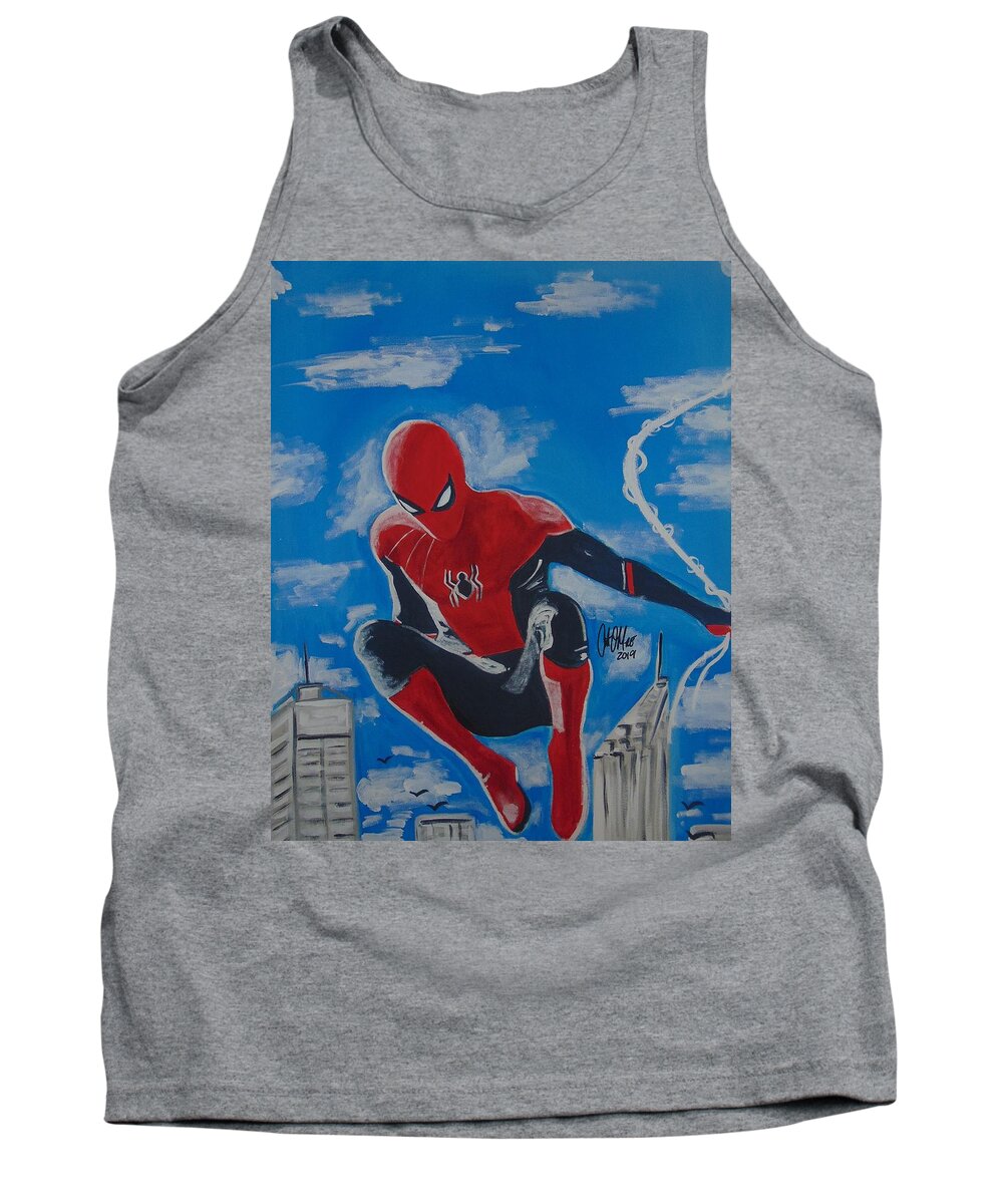 Marvel Tank Top featuring the painting Spidey Swinging by Antonio Moore