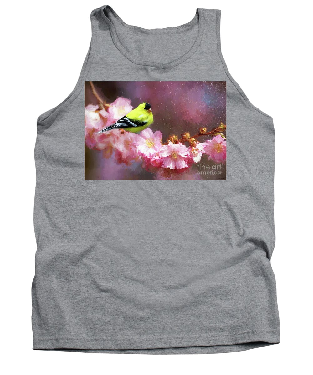 Goldfinch Tank Top featuring the painting Spring Goldfinch by Tina LeCour