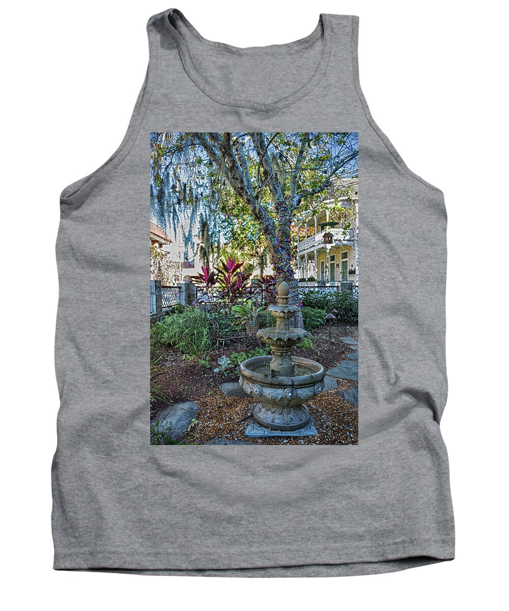 St. Augustine Tank Top featuring the photograph St Augustine Christmas Courtyard Fountain by Joseph Desiderio