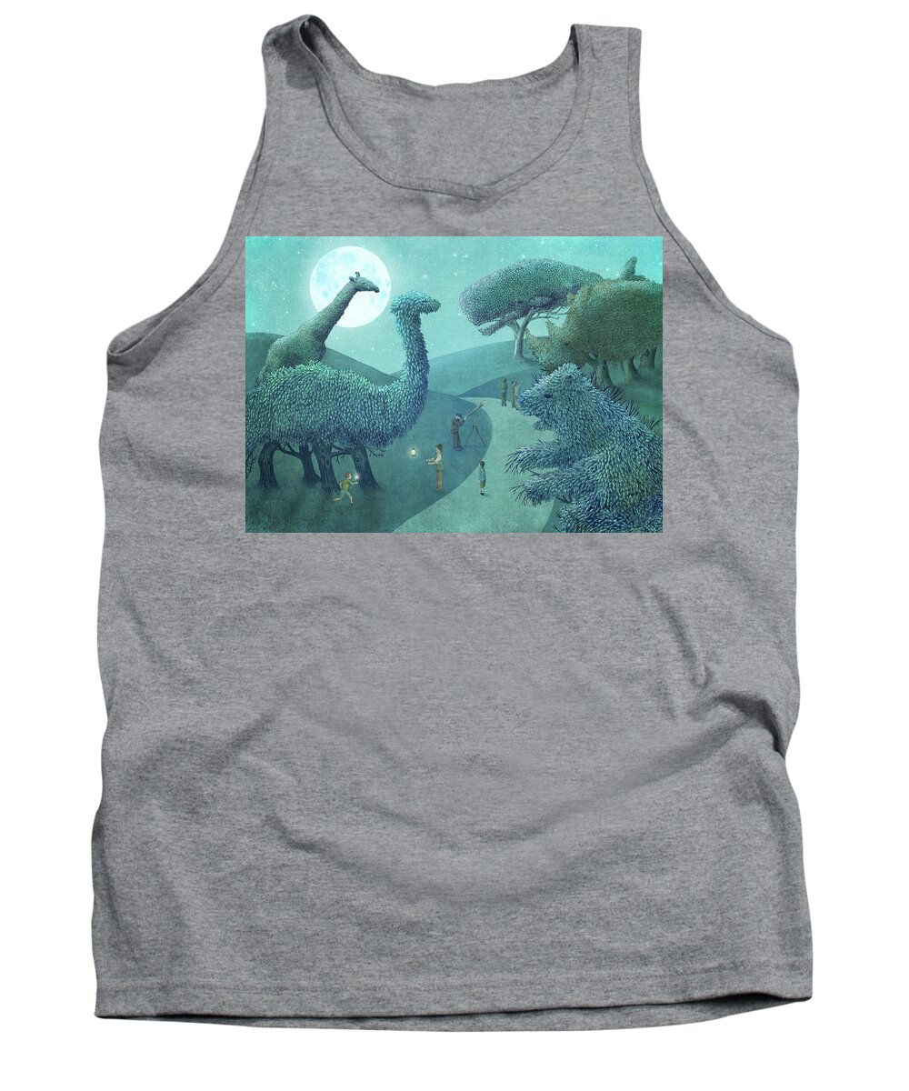 Park Tank Top featuring the drawing Summer Park - Night by Eric Fan