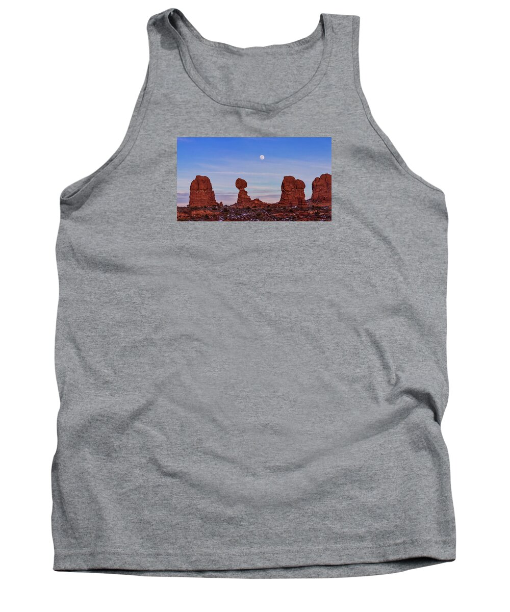 Moab Tank Top featuring the photograph Super Moonrise at Balanced Rock by Dan Norris