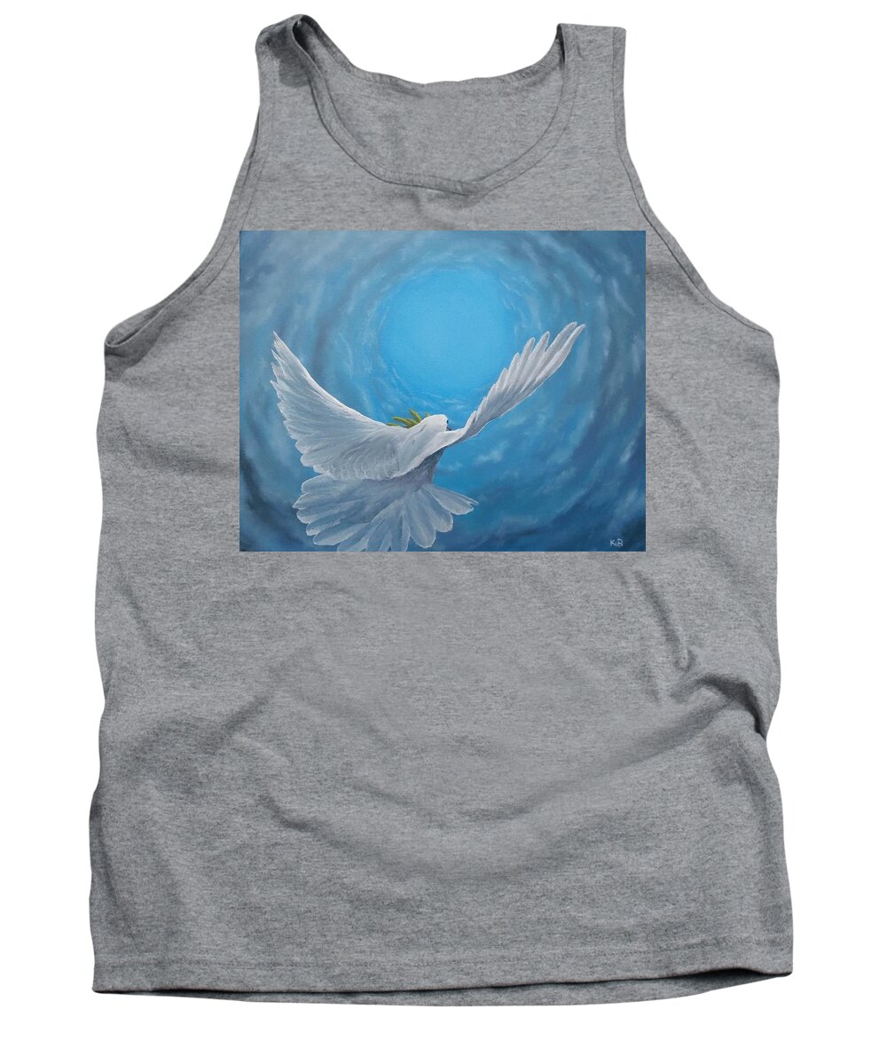 #god #spritual #dove #peace #love #war #doubt #sky #blue #bird #wildlife #clouds #fine Art #art #oil #painting Tank Top featuring the painting Take the Space Between Us by Kevin Daly