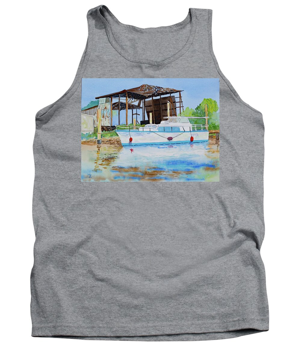 Boat Tank Top featuring the painting Tarpon Springs Boat Dock by Margaret Zabor