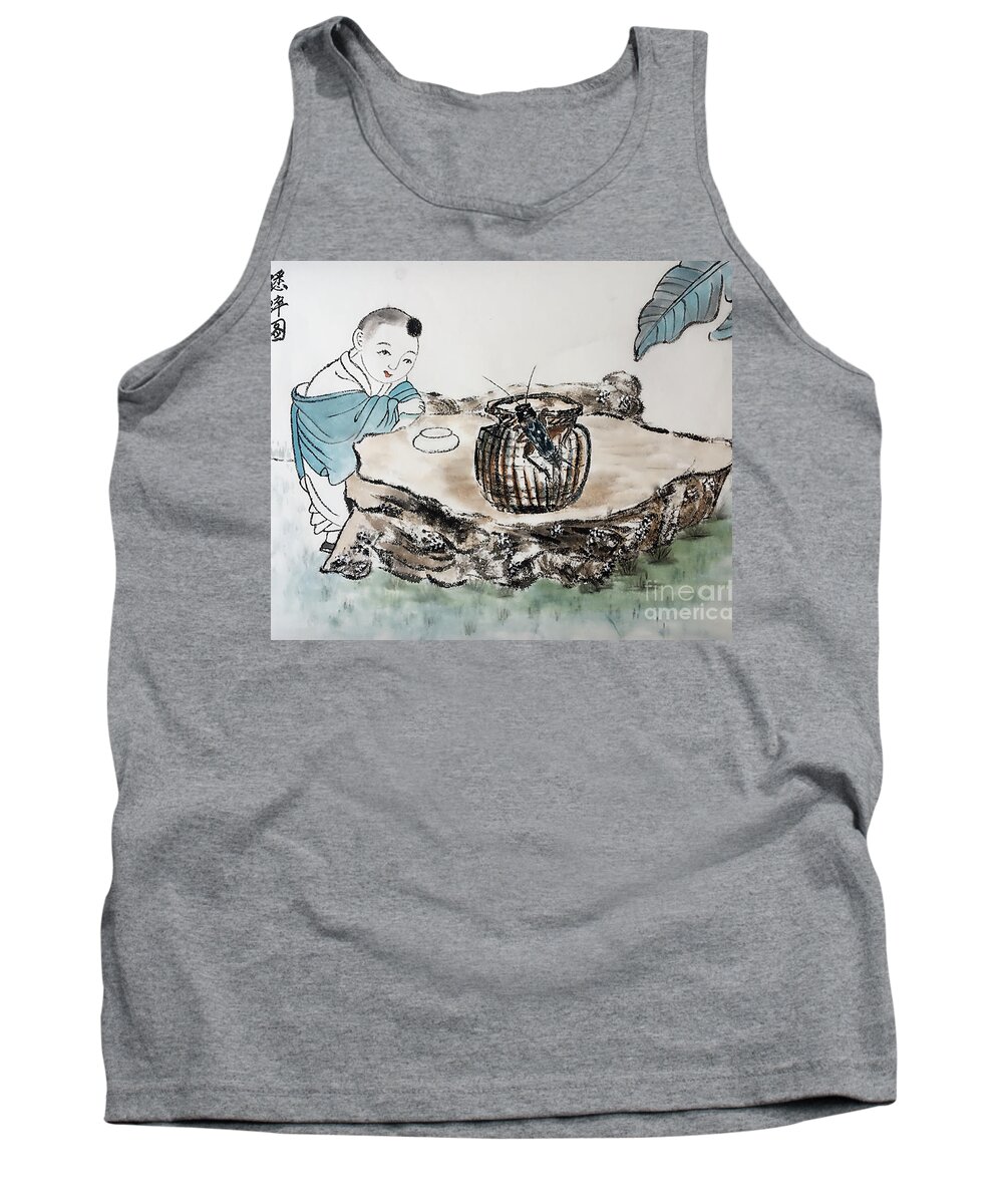 Chinese Tank Top featuring the painting The Cricket by Carmen Lam