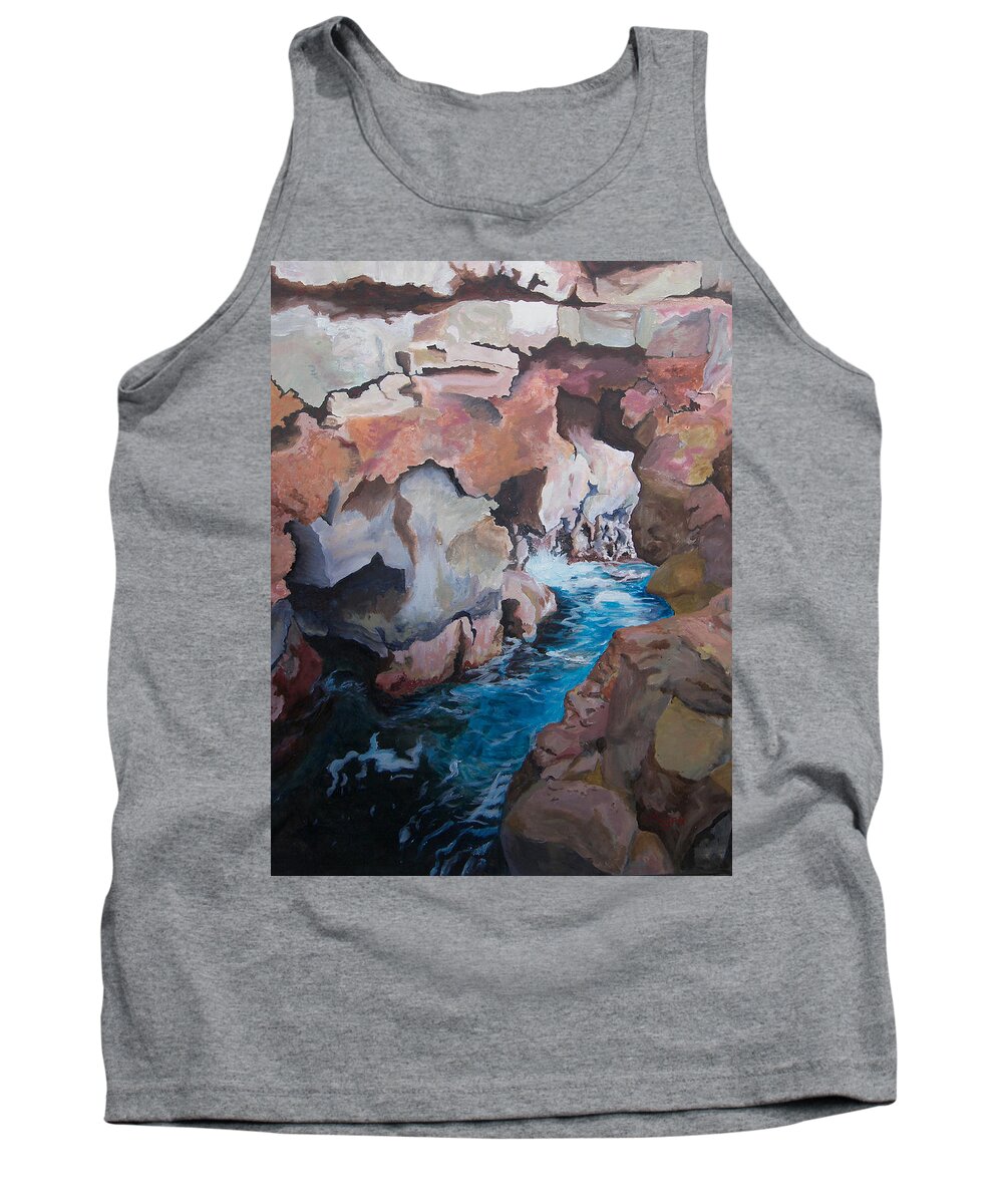 Ocean Tank Top featuring the painting The Jumping off Place by Megan Collins