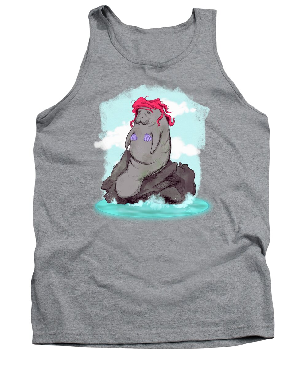 Mermaid Tank Top featuring the drawing The Little Manatee by Ludwig Van Bacon