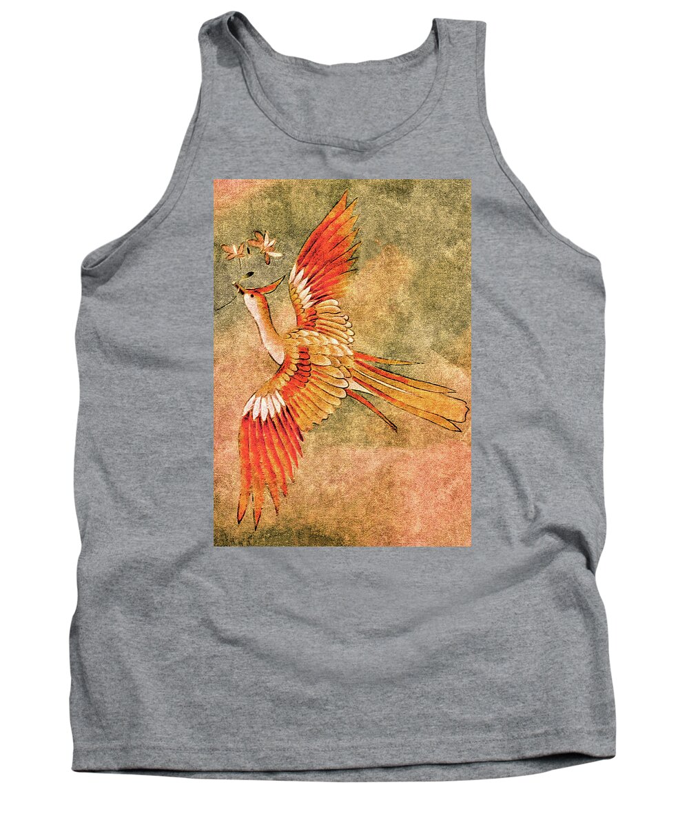 Flying Bird Tank Top featuring the tapestry - textile The Peahen's Gift - Kimono Series by Susan Maxwell Schmidt