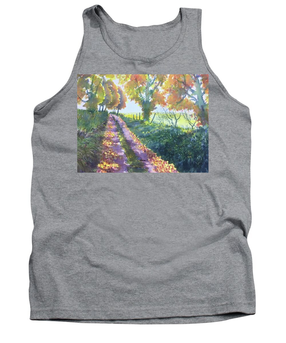 Watercolour Tank Top featuring the painting The Tunnel in Autumn by Glenn Marshall