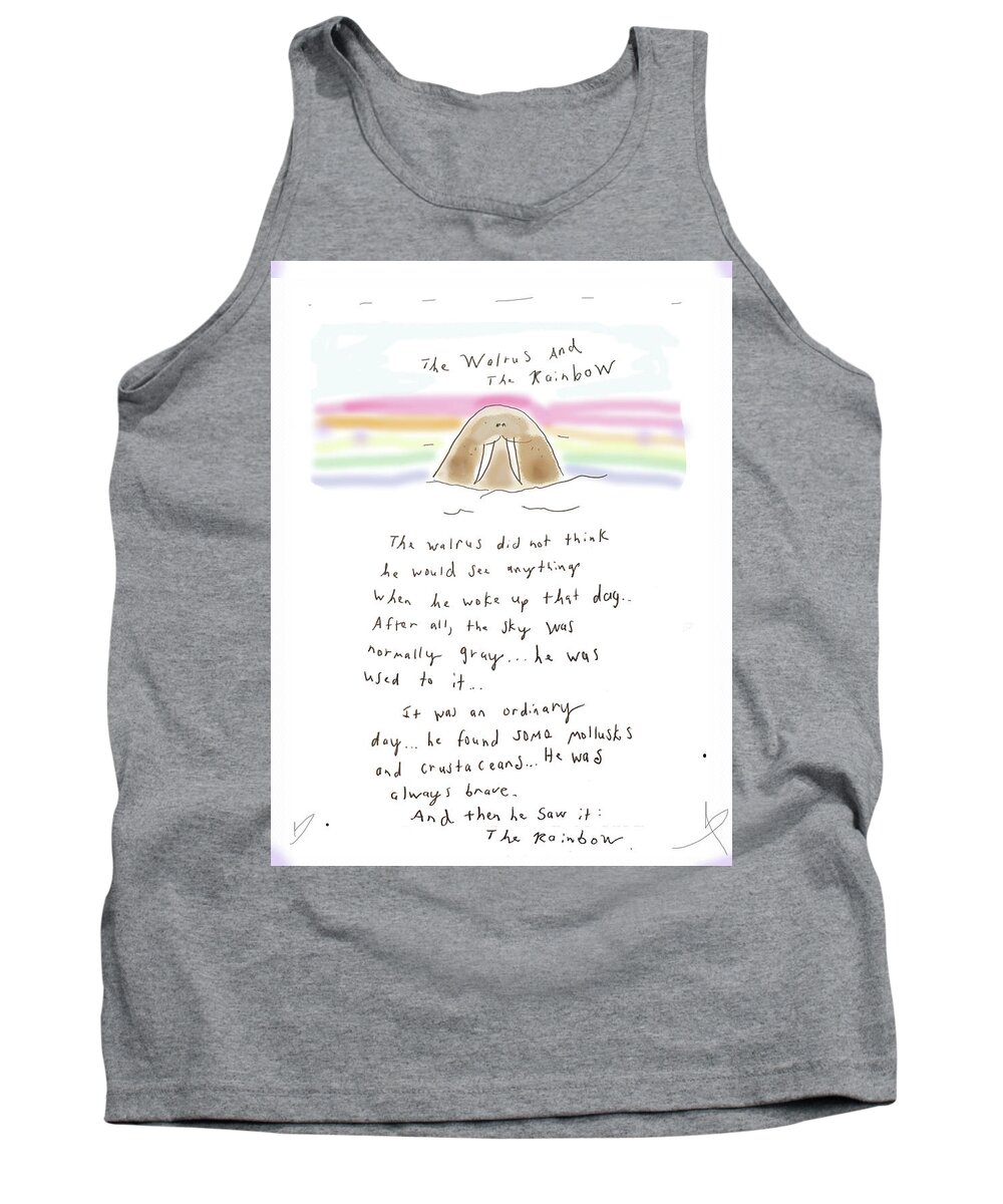 Whimsical Tank Top featuring the drawing The Walrus And The Rainbow by Ashley Rice