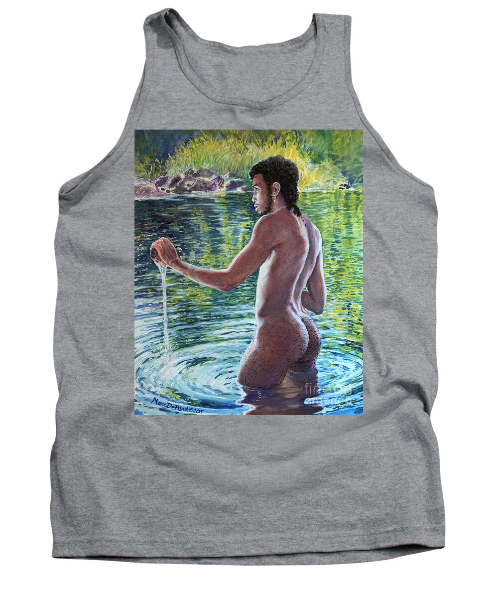 Male Nude Tank Top featuring the painting The Water Ritual by Marc DeBauch