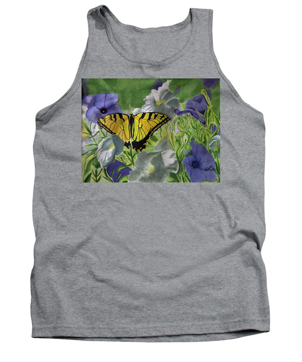 Tiger Swallowtail Tank Top featuring the painting Tiger and Morning Glory by Wade Clark