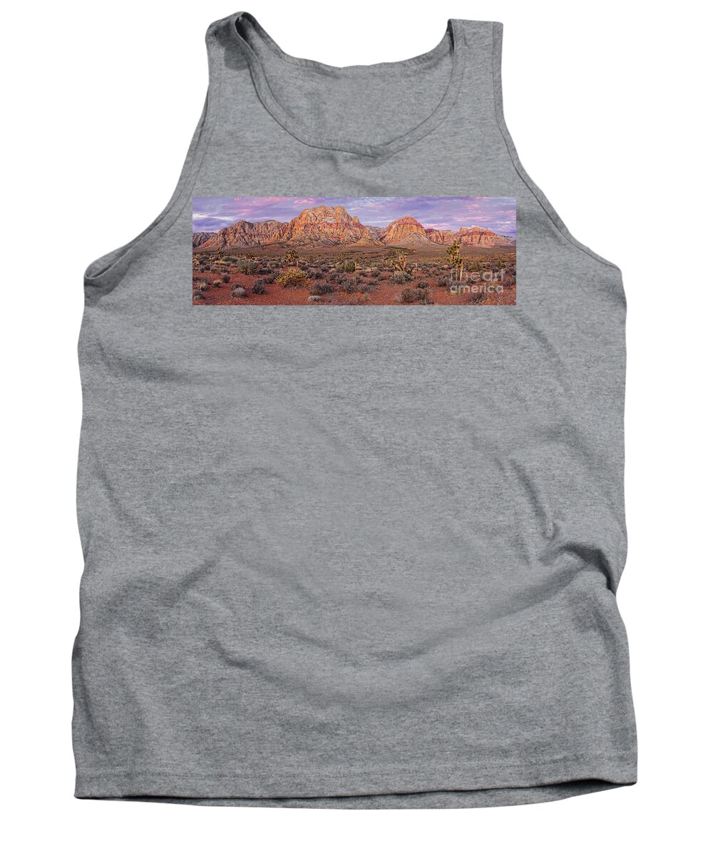 Red Rock Tank Top featuring the photograph Twilight Panorama of Red Rock Canyon and Joshua Trees - Mojave Desert Las Vegas Nevada by Silvio Ligutti