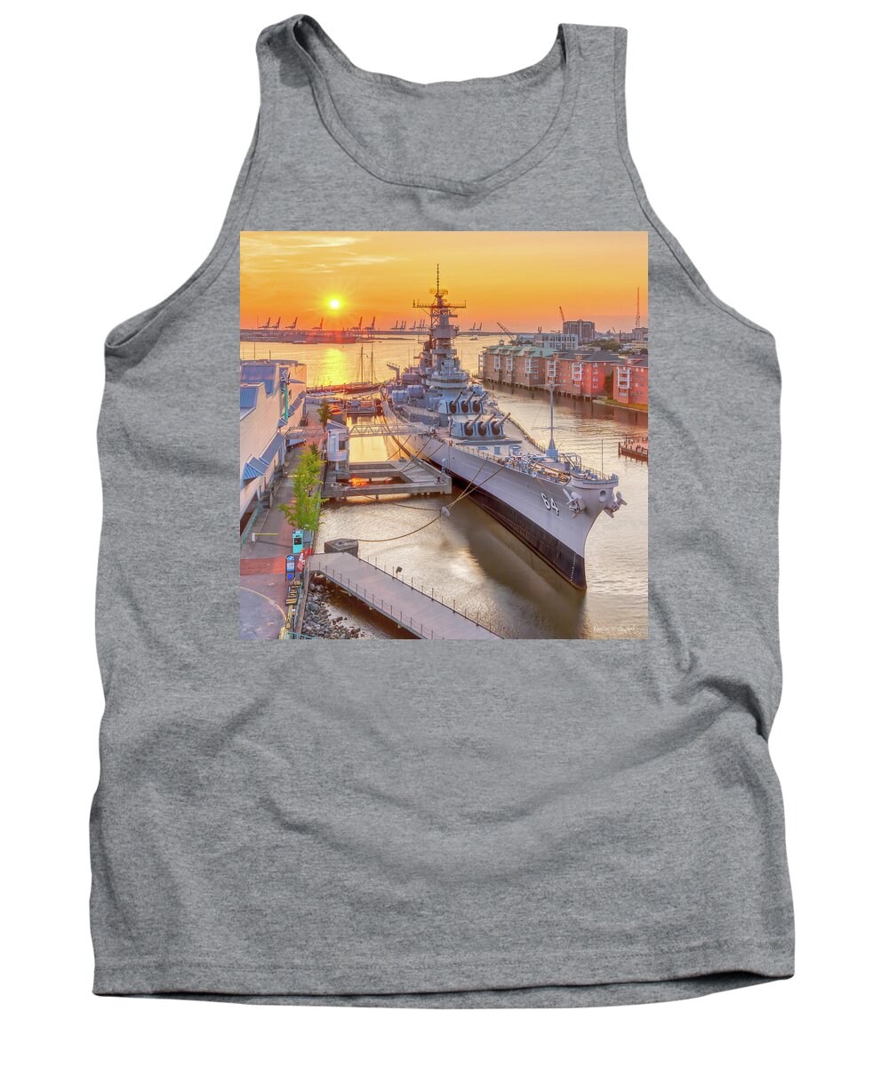 Donnatwifordphotography.com Tank Top featuring the photograph USS Wisconsin at Sunset by Donna Twiford